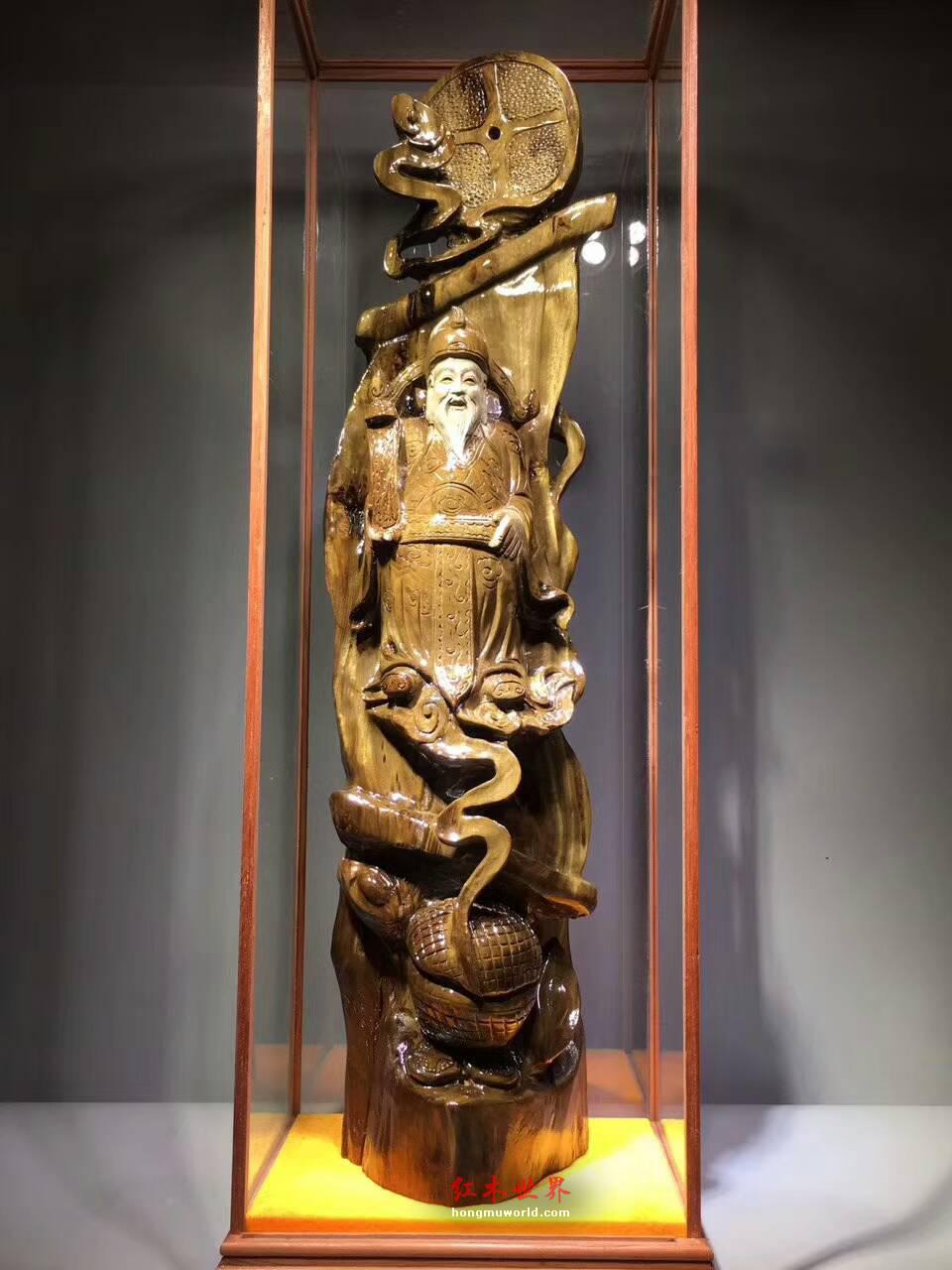 小叶桢楠阴沉木《财神爷》摆件 精致雕工大气迎财-1