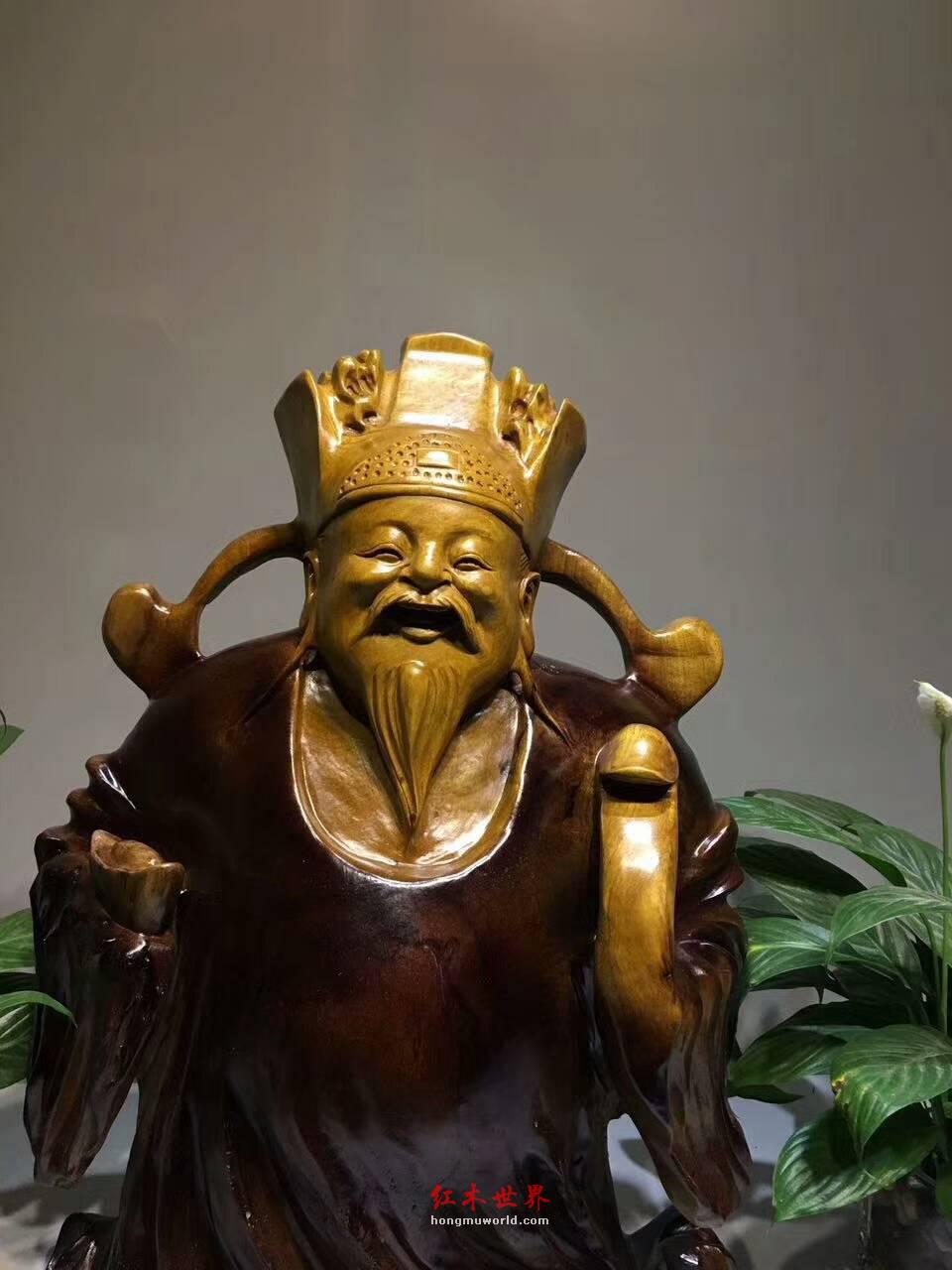 楠木老料手工打造摆件《财神》笑脸迎财财自来-3