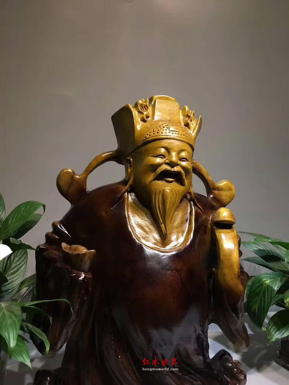 楠木老料手工打造摆件《财神》笑脸迎财财自来-7