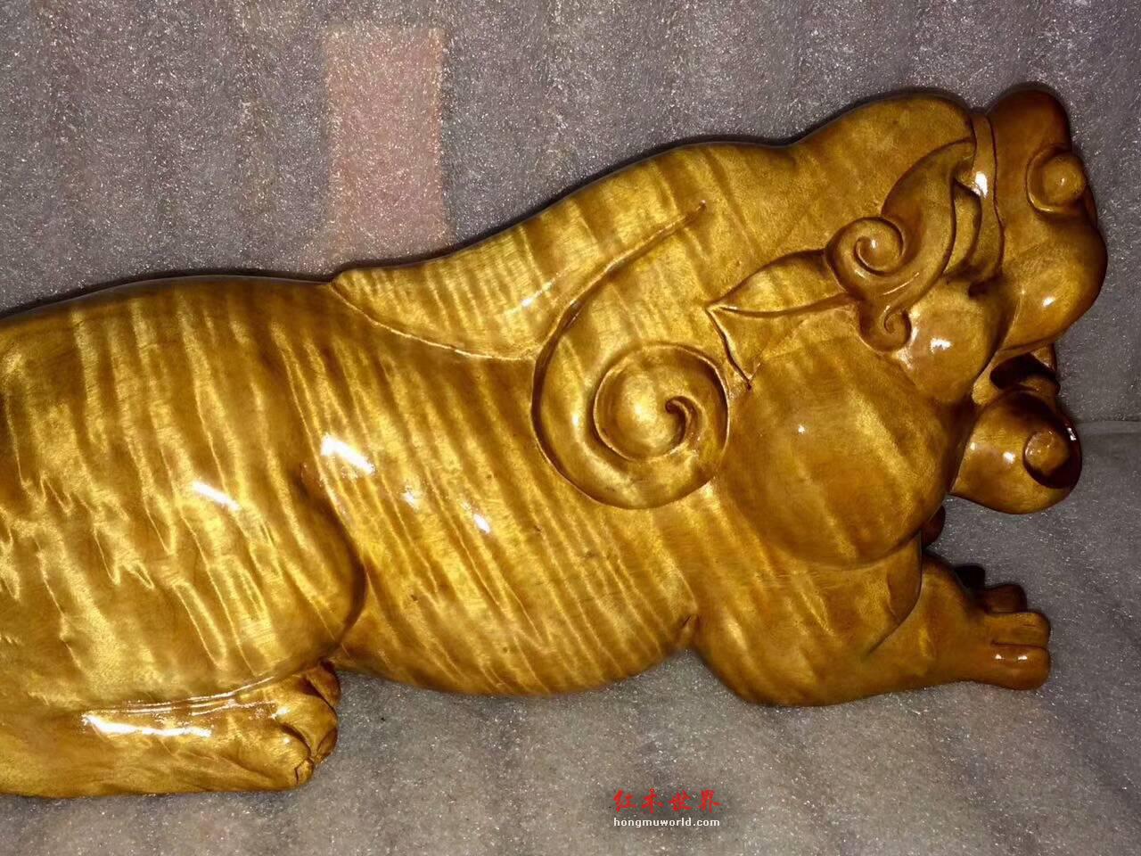 金丝楠木工艺品《貔貅》云彩水波纹黄金底色招财镇宅-2