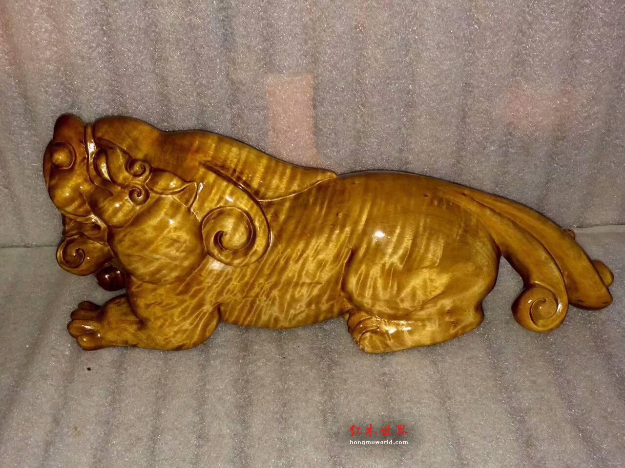 金丝楠木工艺品《貔貅》云彩水波纹黄金底色招财镇宅-4
