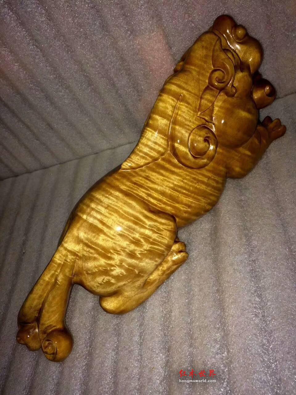 金丝楠木工艺品《貔貅》云彩水波纹黄金底色招财镇宅-8