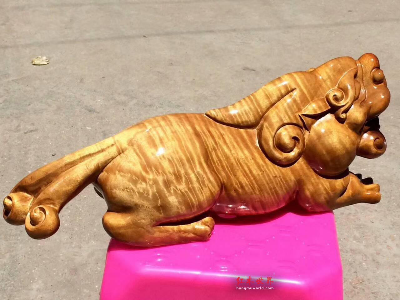 金丝楠木工艺品《貔貅》云彩水波纹黄金底色招财镇宅-9