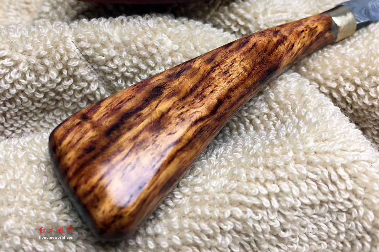 海南黄花梨刀柄 黄金水波随形灵动-2