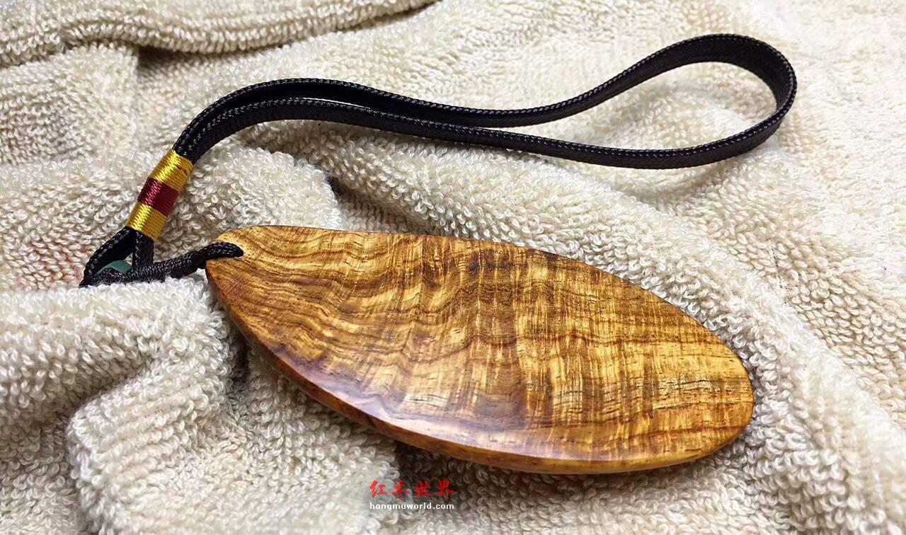 海南黄花梨小把件可当吊坠 黄金满水波纹精美小巧-4