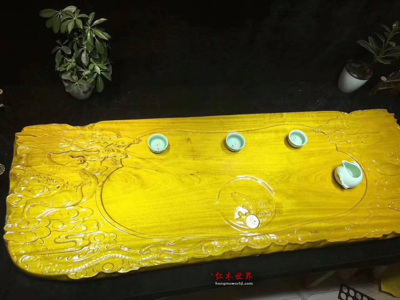 金丝楠木茶盘《龙腾四海》简约大气雕刻霸气十足-3