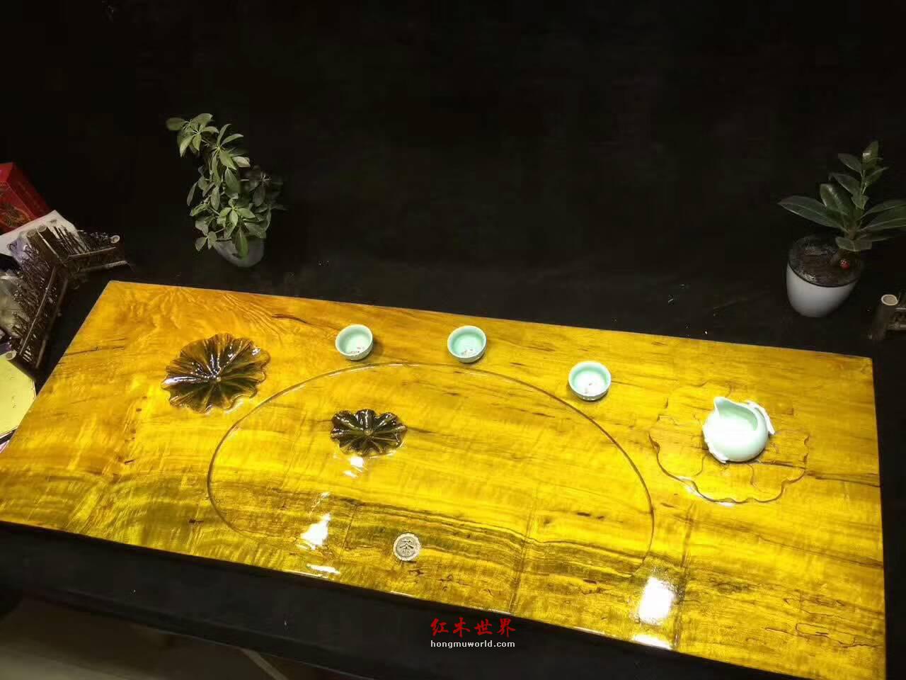 金丝楠木茶盘 版面雕刻荷叶寓意和和美美古朴大方-1