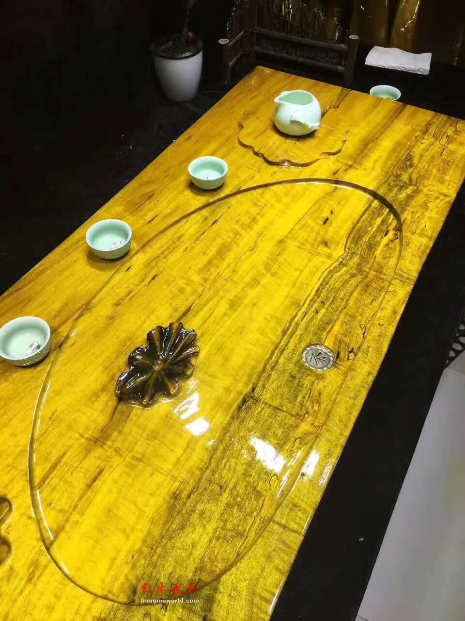 金丝楠木茶盘 版面雕刻荷叶寓意和和美美古朴大方-5