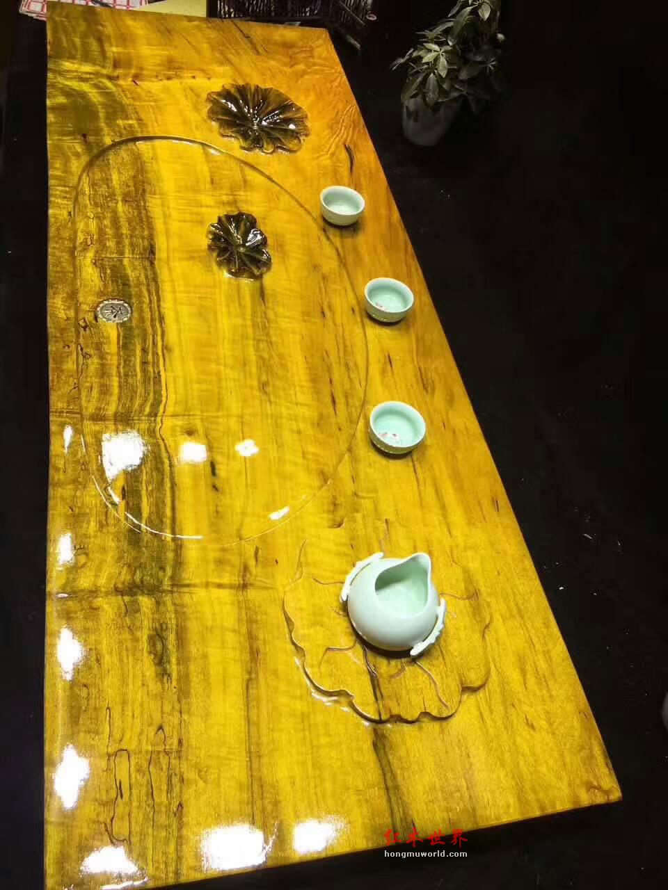 金丝楠木茶盘 版面雕刻荷叶寓意和和美美古朴大方-9
