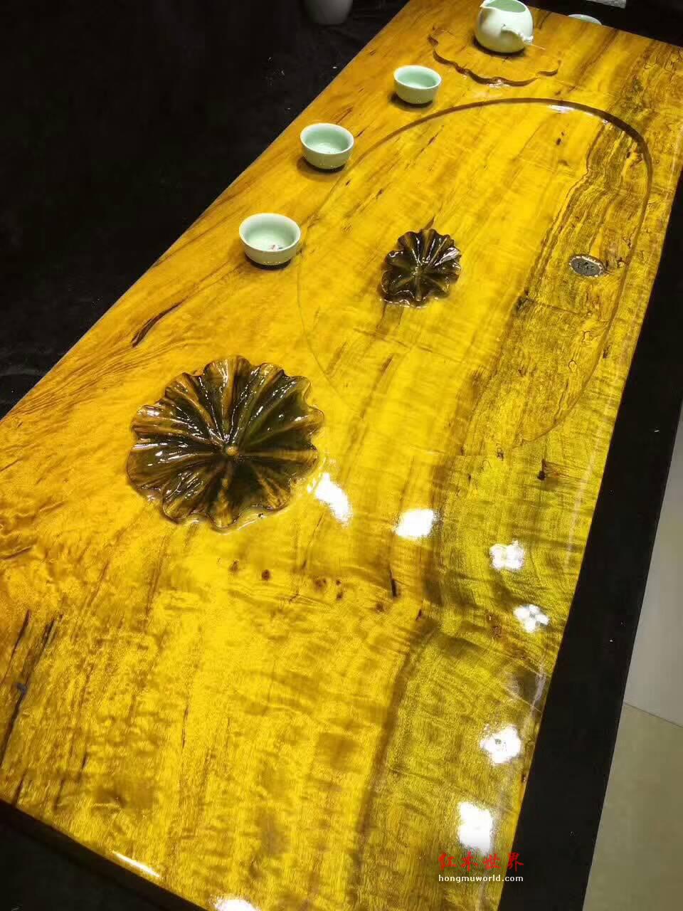 金丝楠木茶盘 版面雕刻荷叶寓意和和美美古朴大方-8