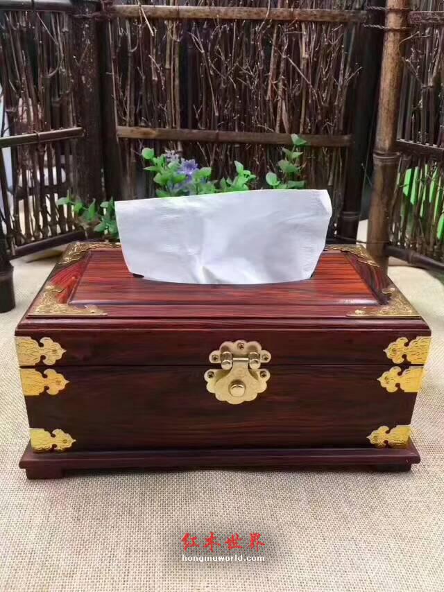 红酸枝包铜角纸巾盒 复古大气展文化底蕴-2