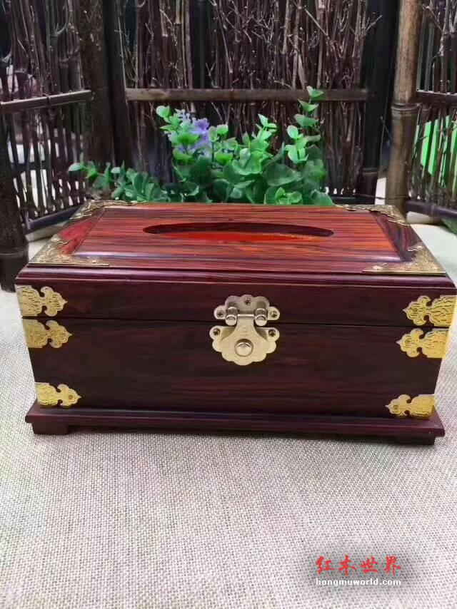 红酸枝包铜角纸巾盒 复古大气展文化底蕴-5