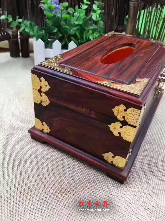 红酸枝包铜角纸巾盒 复古大气展文化底蕴-7