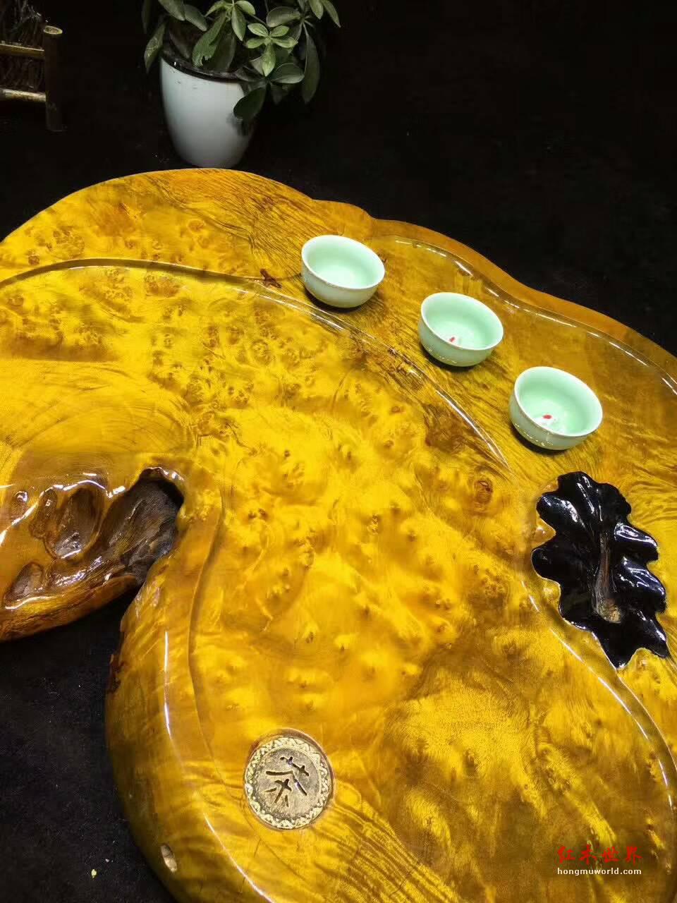 黄金樟茶桌带瘤疤 板面干净颜色金黄纹理清晰提升格调-3