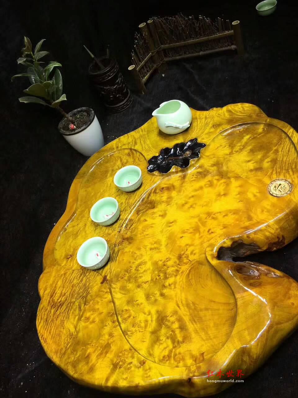 黄金樟茶桌带瘤疤 板面干净颜色金黄纹理清晰提升格调-7