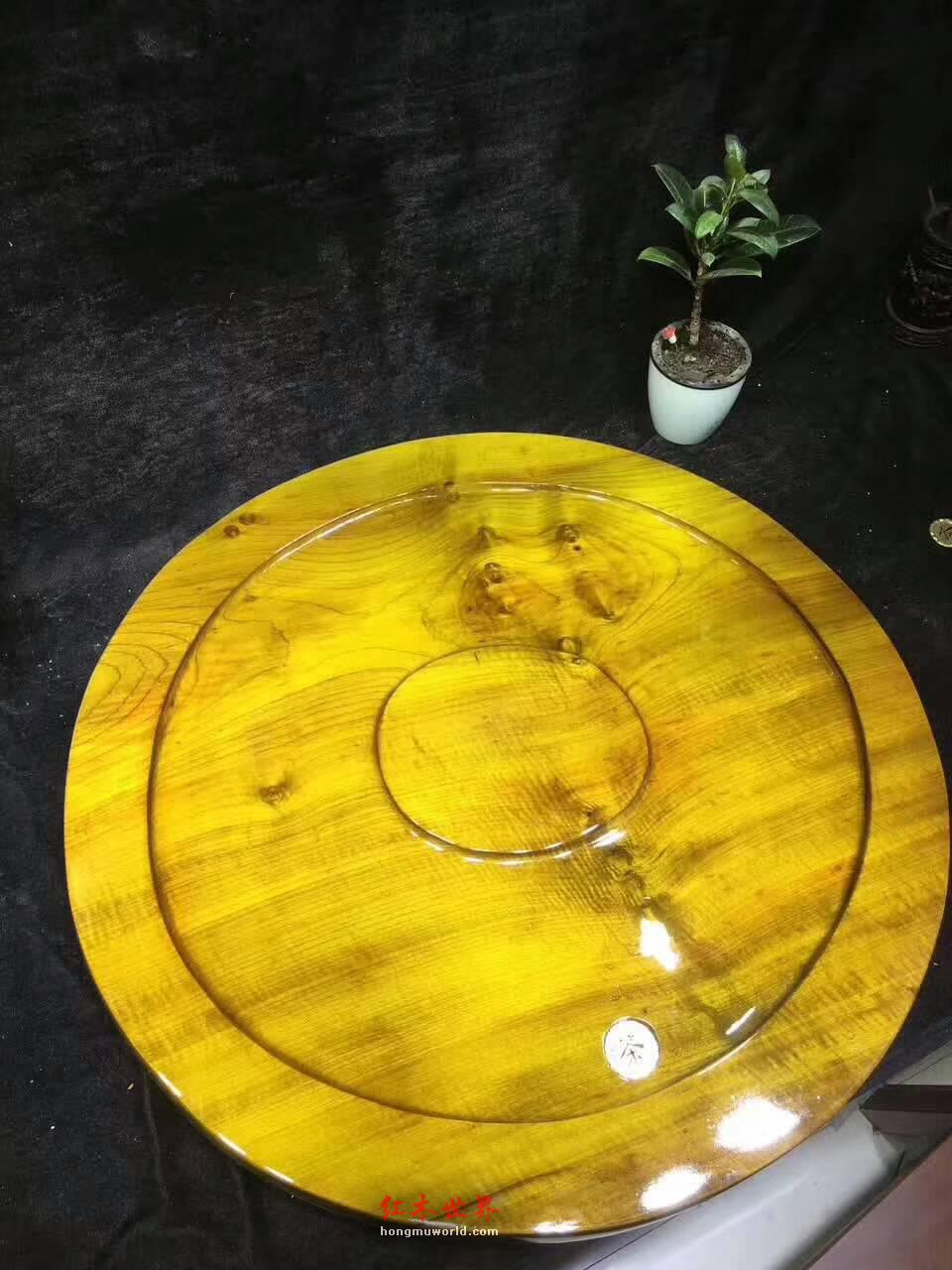 金丝楠圆形茶盘带水波纹 时来运转事事顺利-4