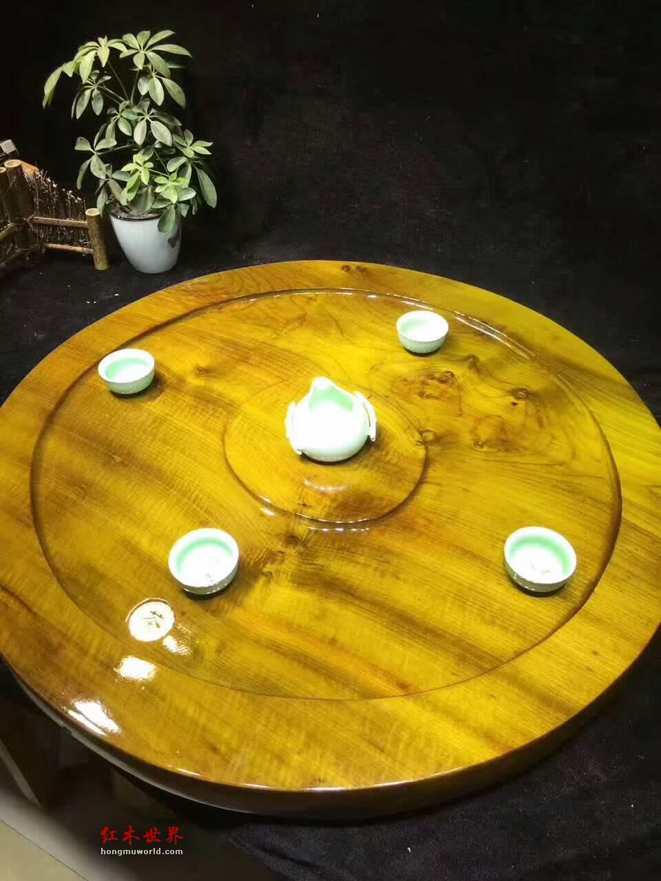 金丝楠圆形茶盘带水波纹 时来运转事事顺利-6