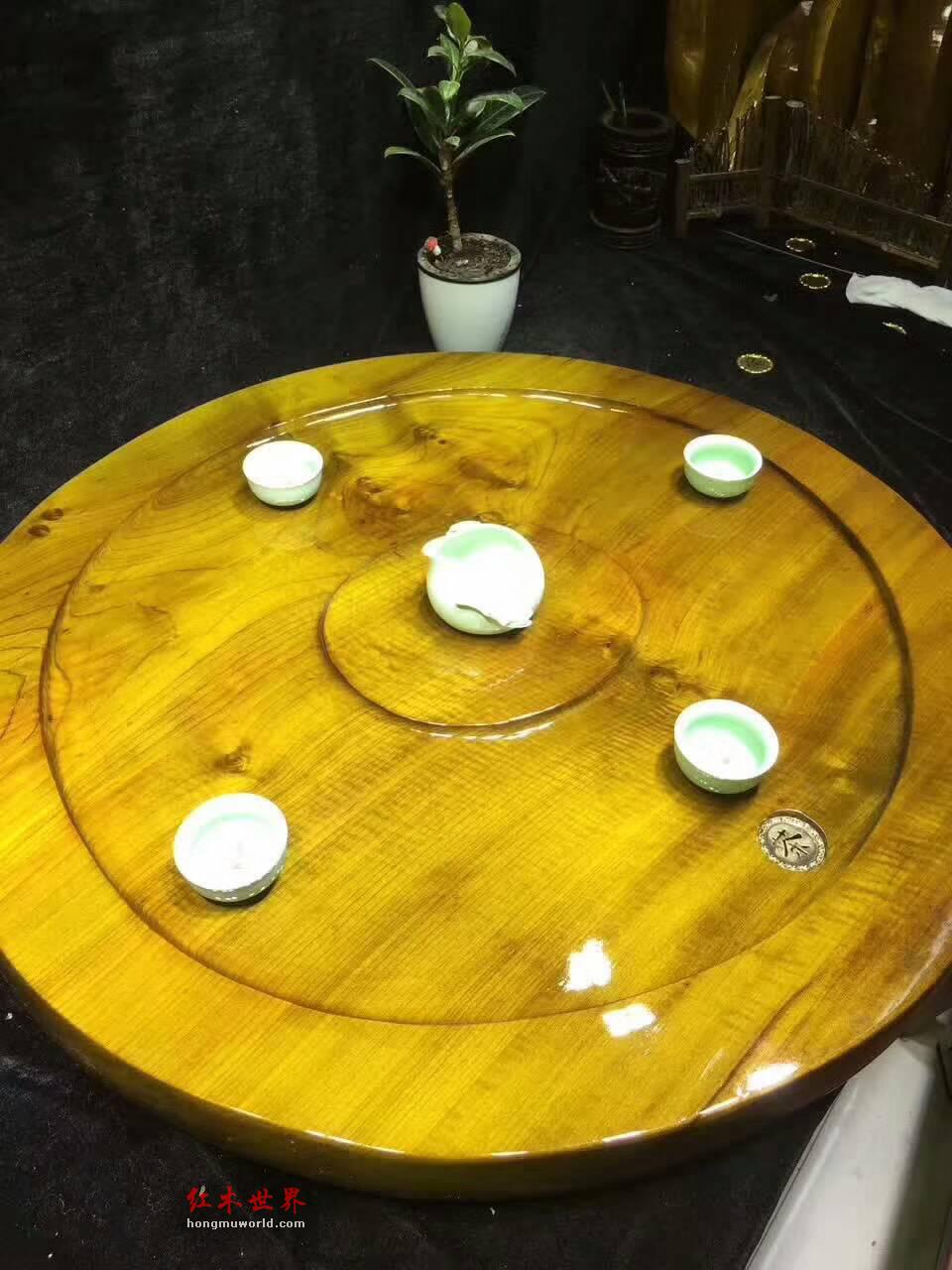 金丝楠圆形茶盘带水波纹 时来运转事事顺利-8