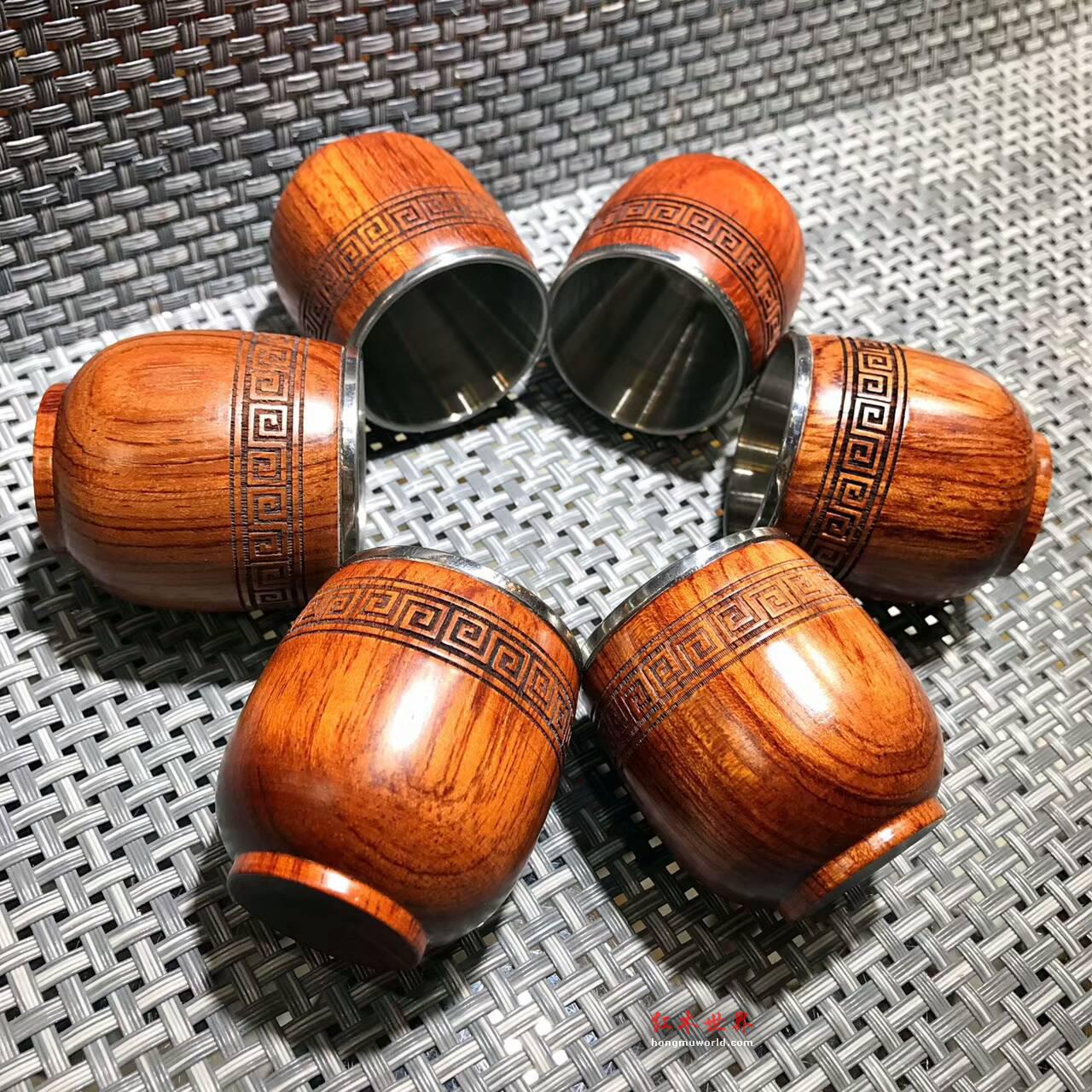 进口烘干花梨木外壳加304不锈钢内胆小酒杯 独特创意礼品-6