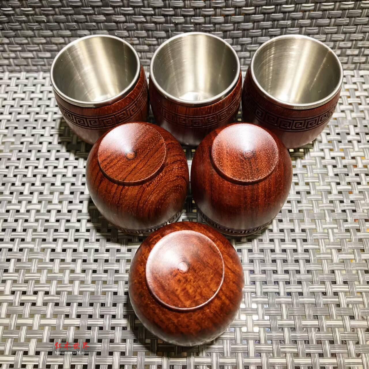 进口烘干花梨木外壳加304不锈钢内胆小酒杯 独特创意礼品-5