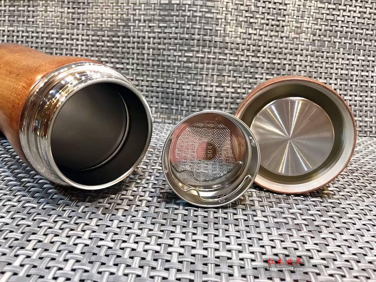 进口烘干花梨木304不锈钢内胆保温杯 纹理漂亮做工细腻-4