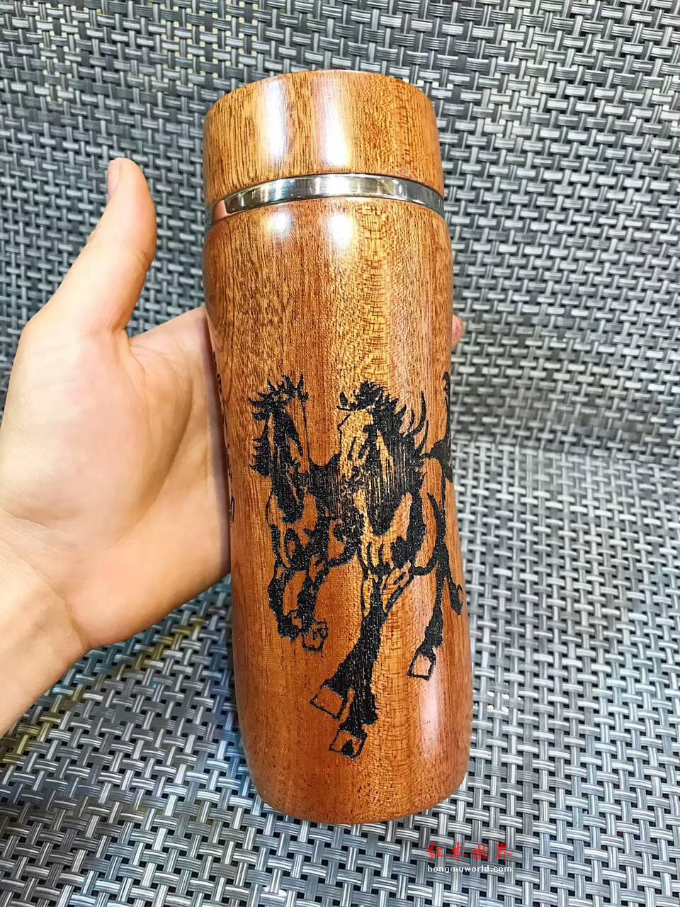 进口烘干花梨木304不锈钢内胆保温杯 纹理漂亮做工细腻-7