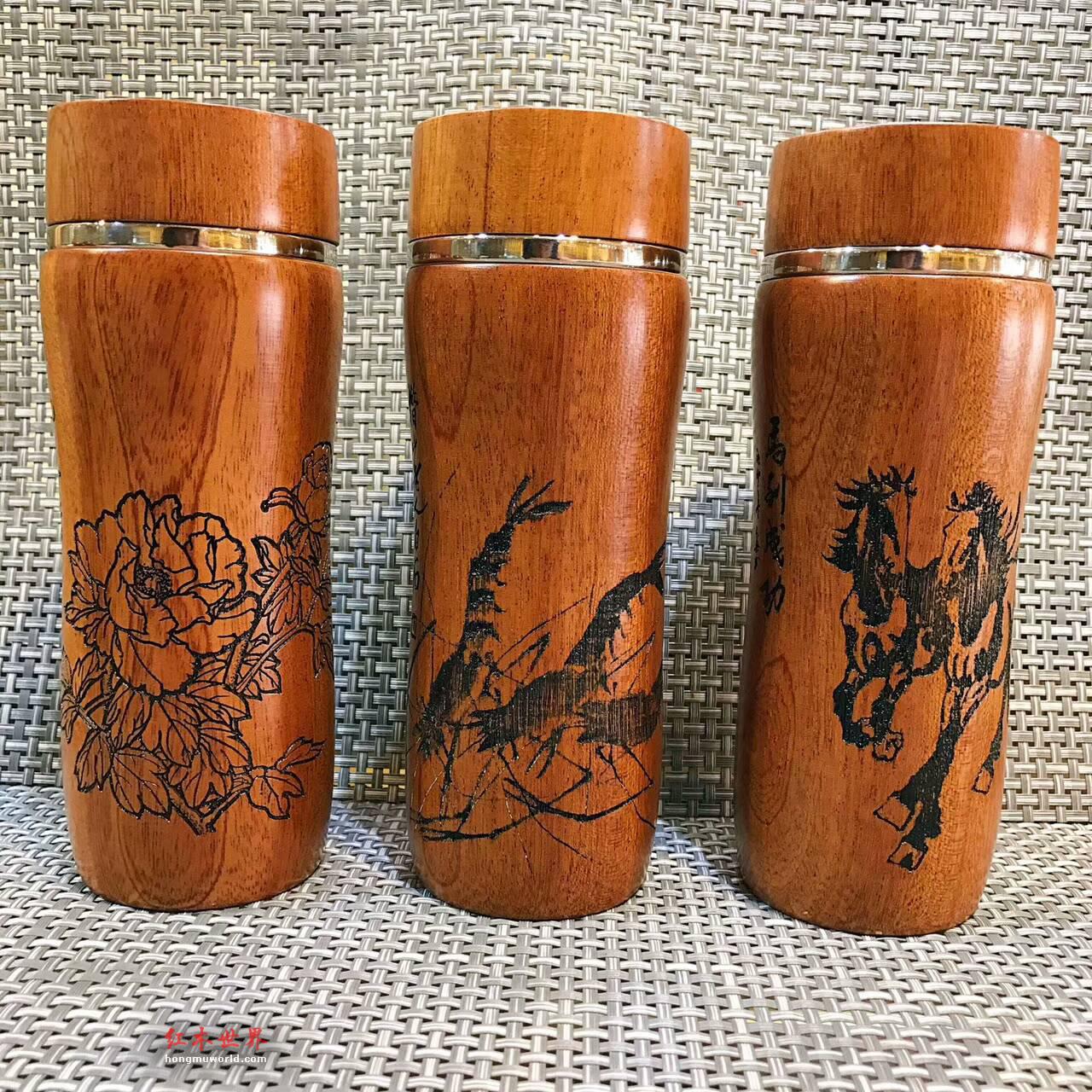 进口烘干花梨木304不锈钢内胆保温杯 纹理漂亮做工细腻-9