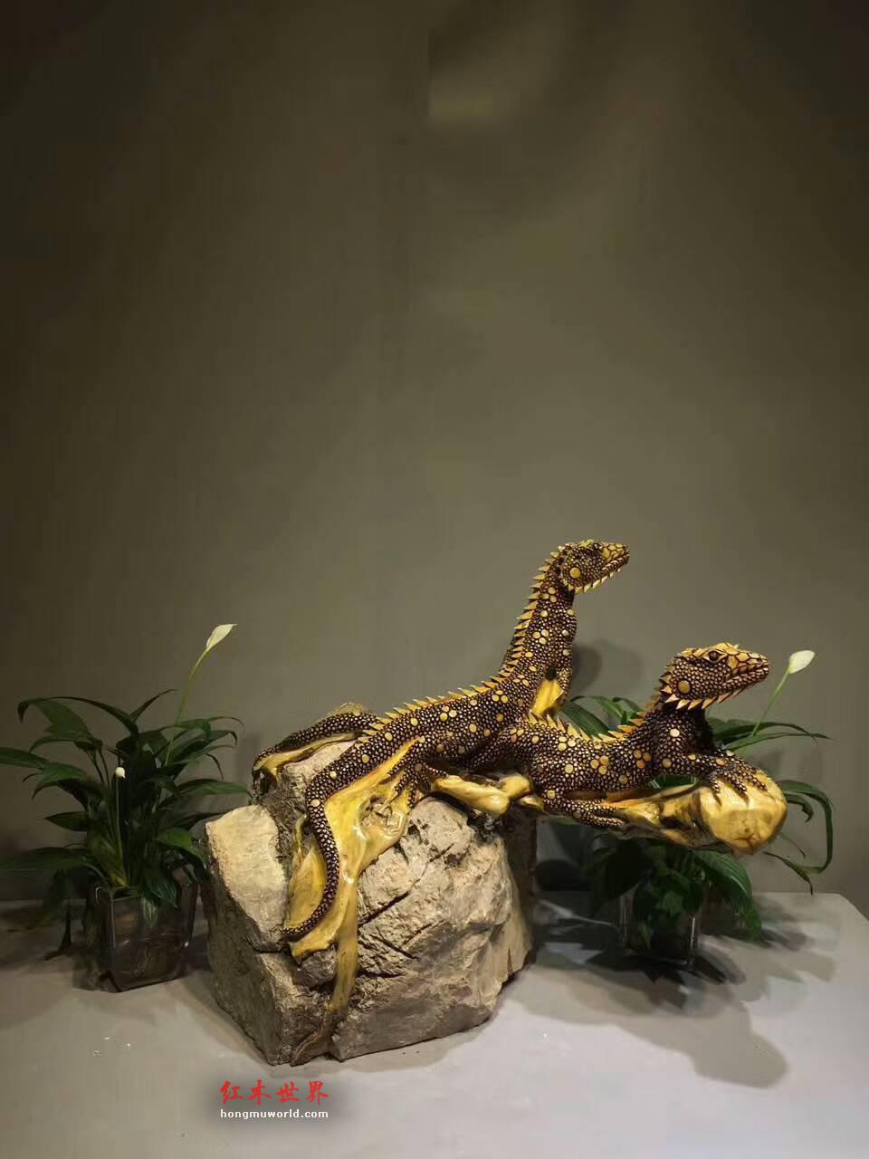 黄檀根包石料蜥蜴形状工艺品寓意《吸金过亿》 创意独特寓意好-2