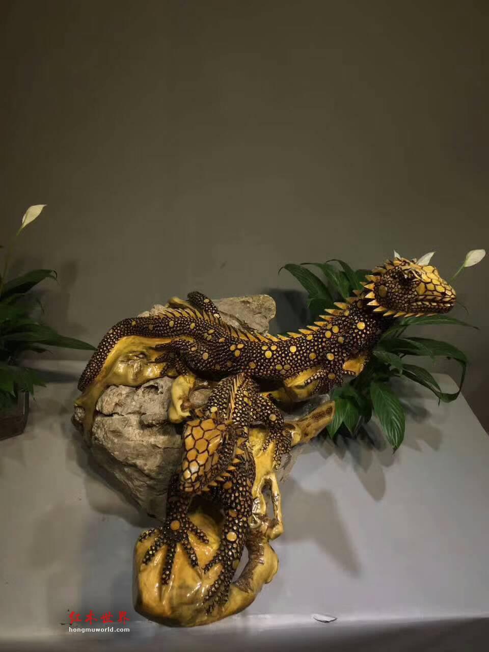 黄檀根包石料蜥蜴形状工艺品寓意《吸金过亿》 创意独特寓意好-7