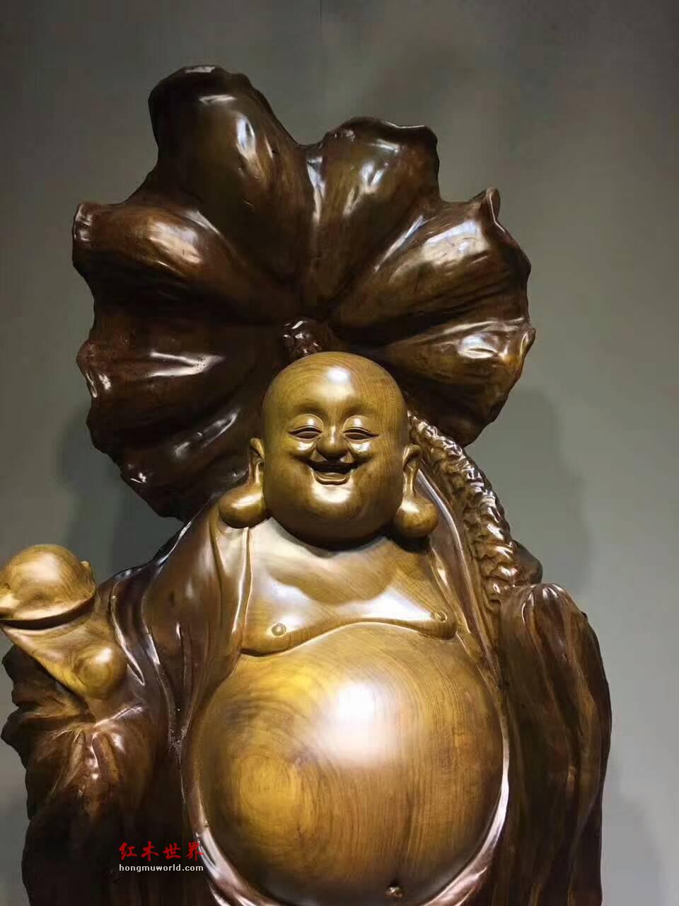 楠木老料根雕摆件《和气生财》笑脸弥勒佛带你喜迎财源-2