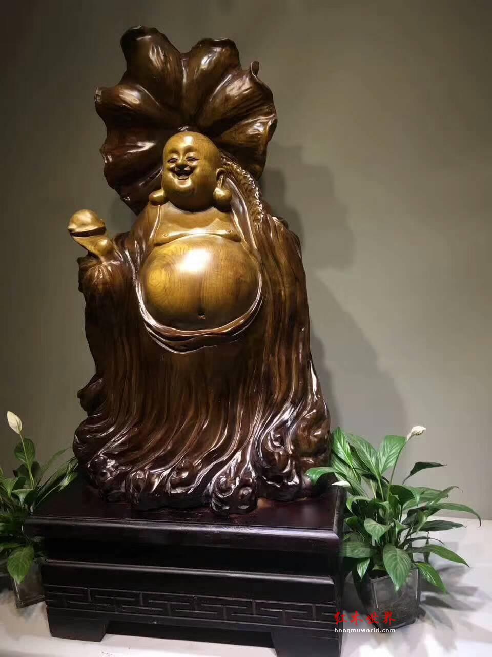 楠木老料根雕摆件《和气生财》笑脸弥勒佛带你喜迎财源-4