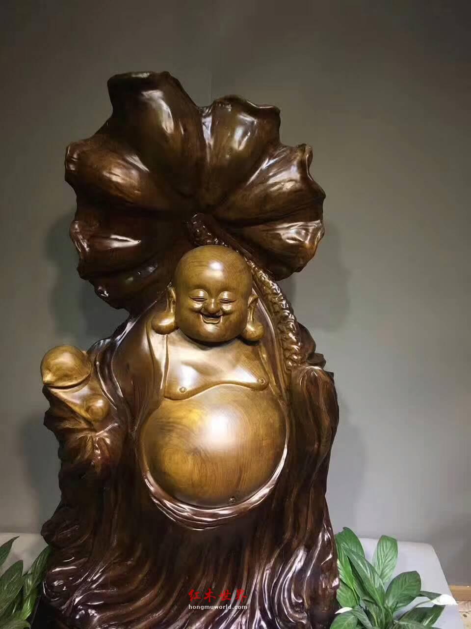 楠木老料根雕摆件《和气生财》笑脸弥勒佛带你喜迎财源-5