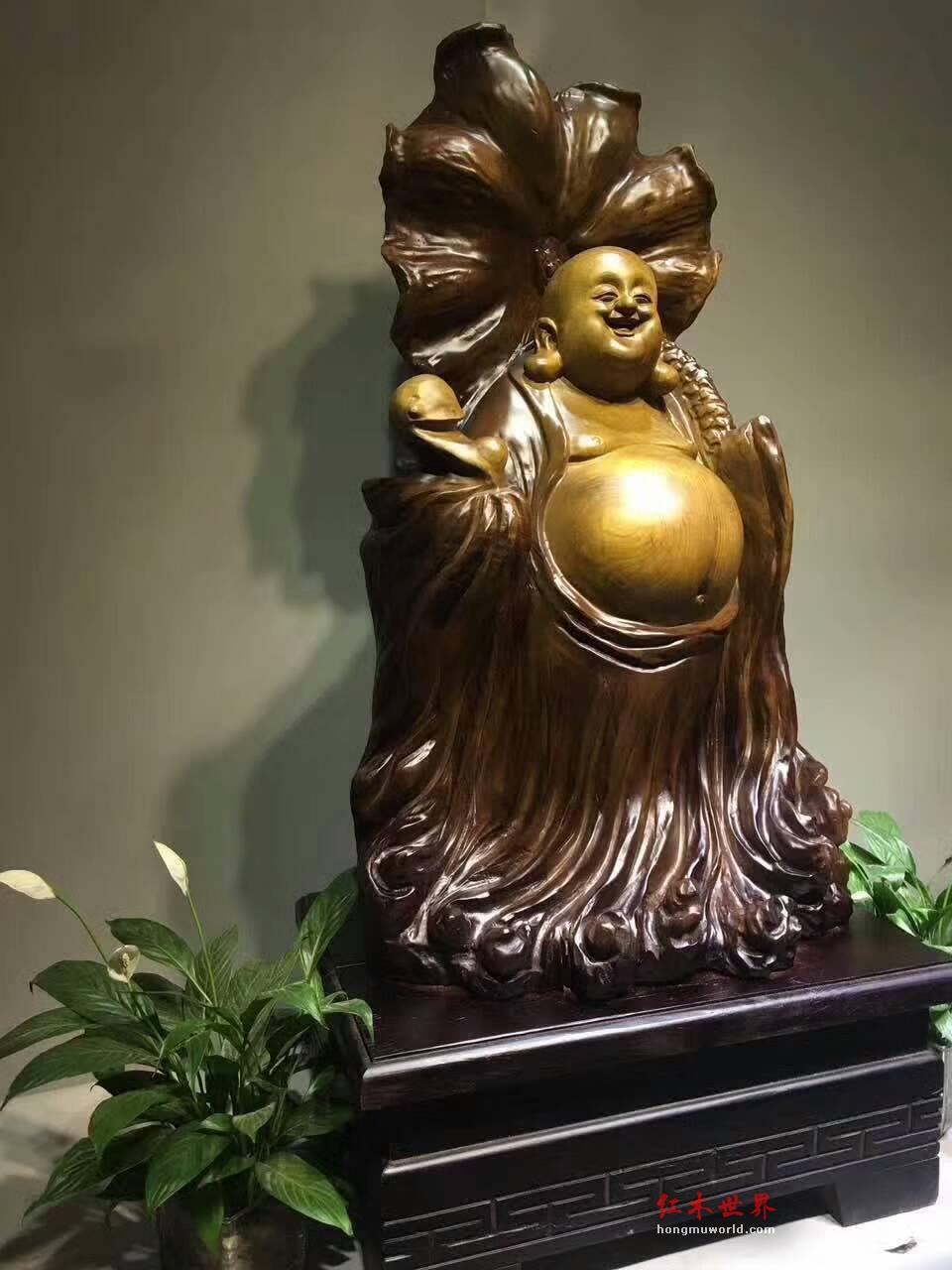 楠木老料根雕摆件《和气生财》笑脸弥勒佛带你喜迎财源-6