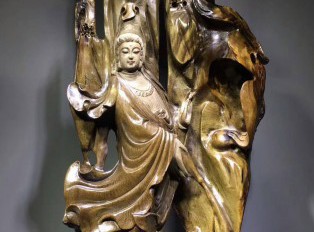 极品小叶金丝楠古阴沉根雕《自在观音》背景精致雕工细腻庄严慈目