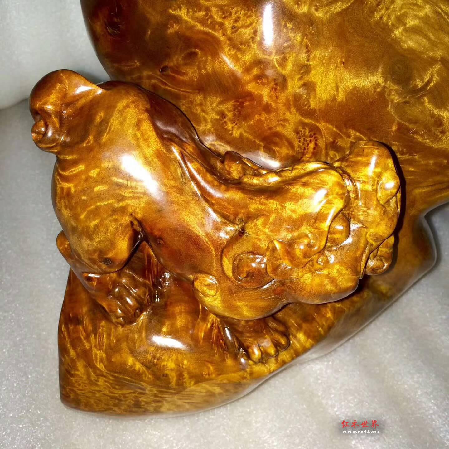 金丝楠枯木料根雕《貔貅》瘤疤明显黄金底色招财致富-4