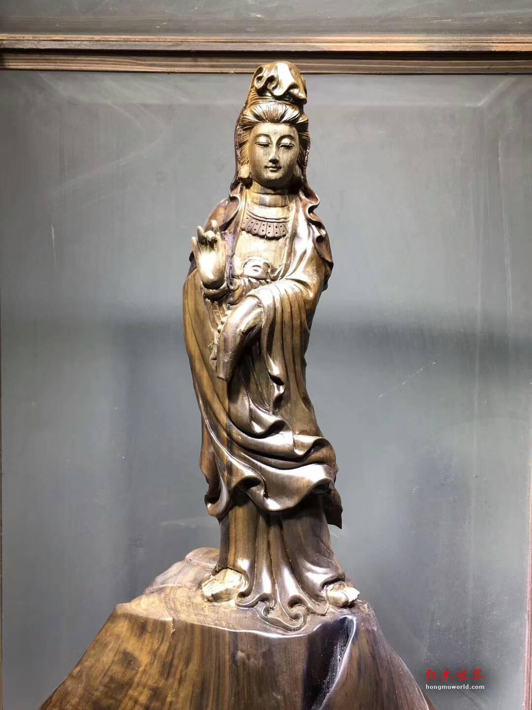 金丝楠阴沉木根雕《自在观音》庄严肃穆镇宅利器-2
