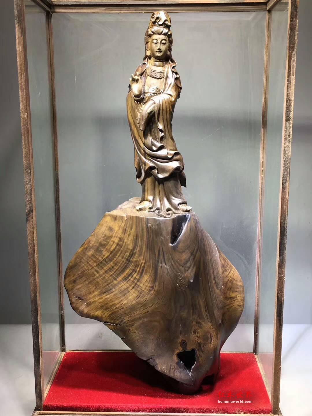 金丝楠阴沉木根雕《自在观音》庄严肃穆镇宅利器-3