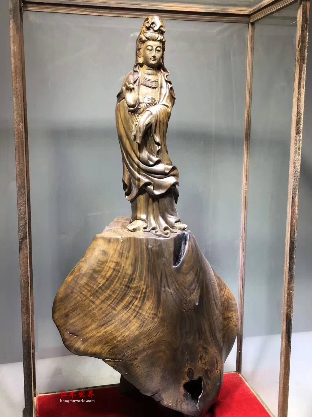 金丝楠阴沉木根雕《自在观音》庄严肃穆镇宅利器-5