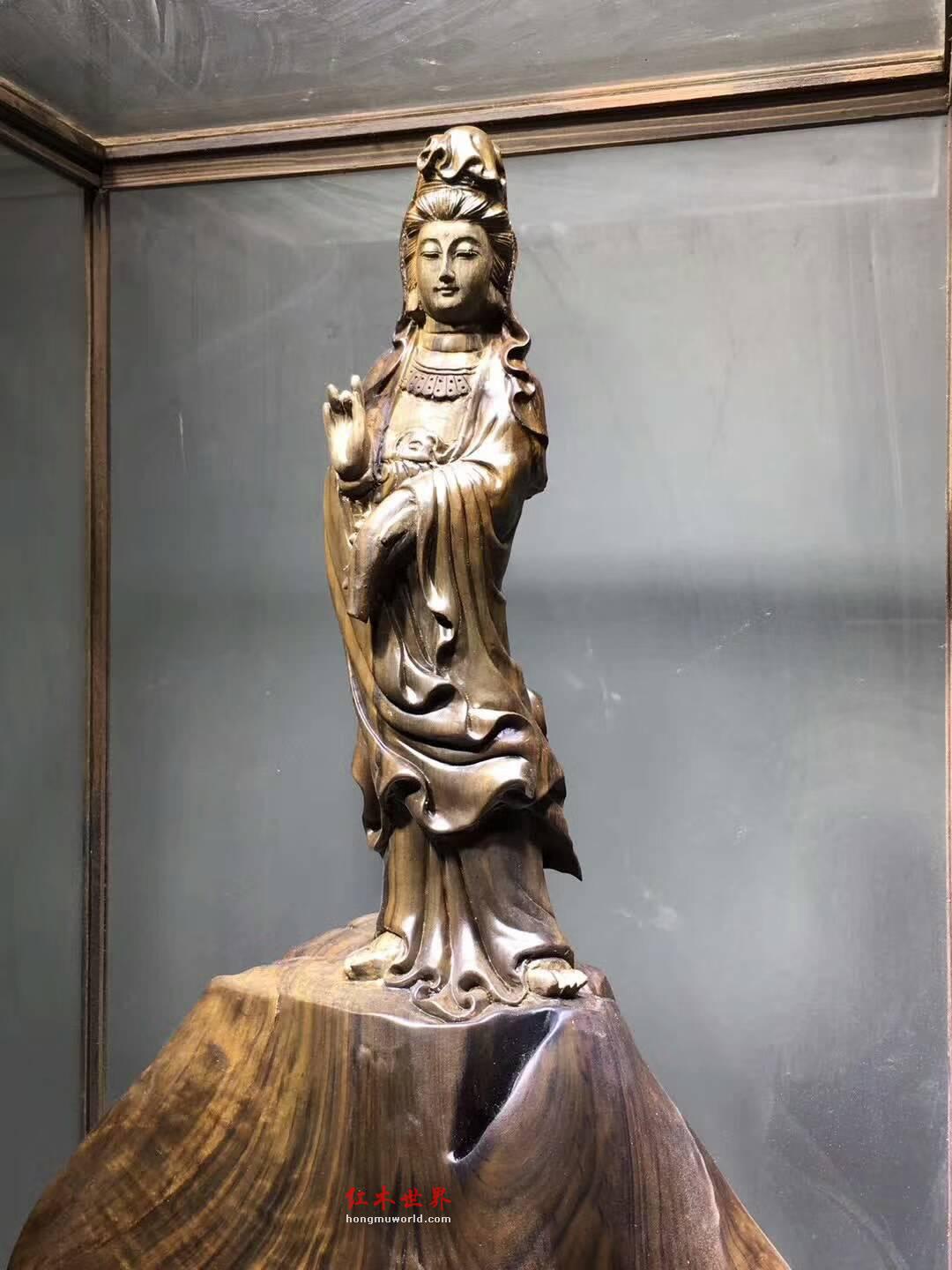 金丝楠阴沉木根雕《自在观音》庄严肃穆镇宅利器-8