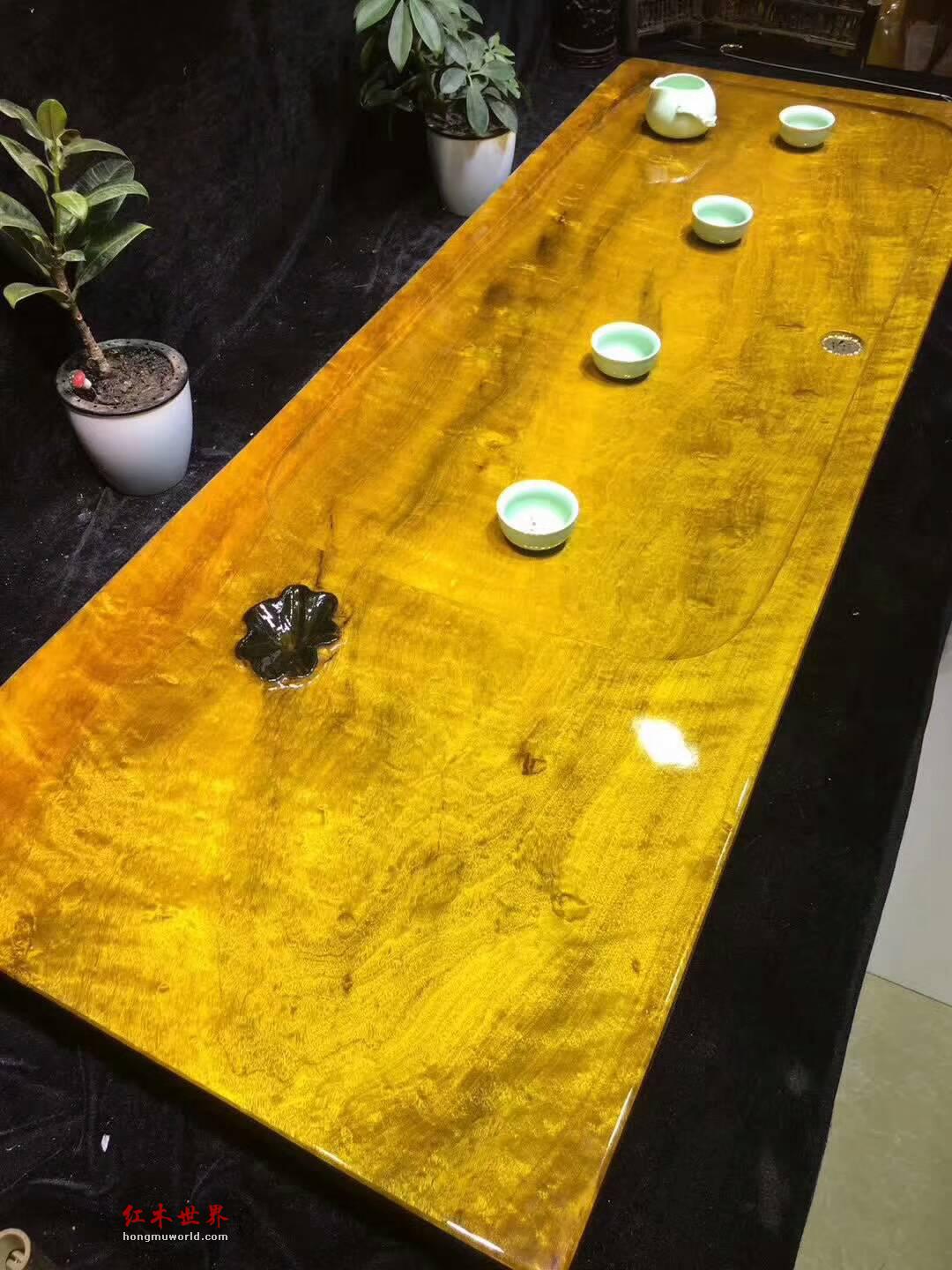 金丝楠木茶盘面上雕刻荷花寓意和和美美 板面干净简约大气-2