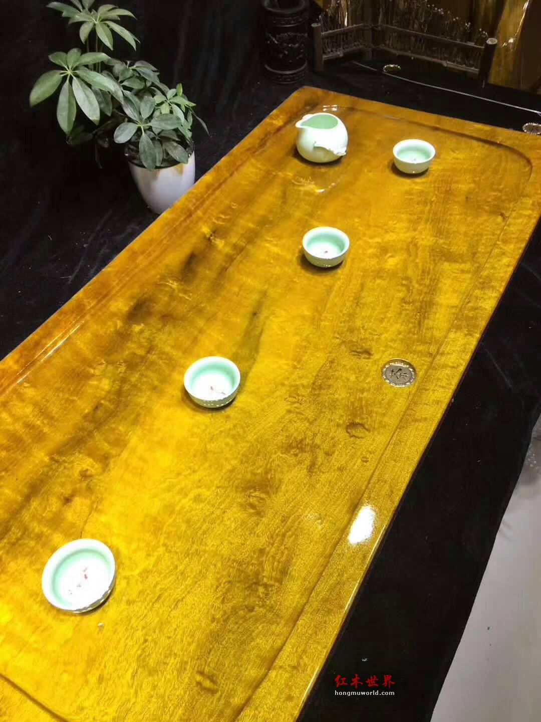金丝楠木茶盘面上雕刻荷花寓意和和美美 板面干净简约大气-3