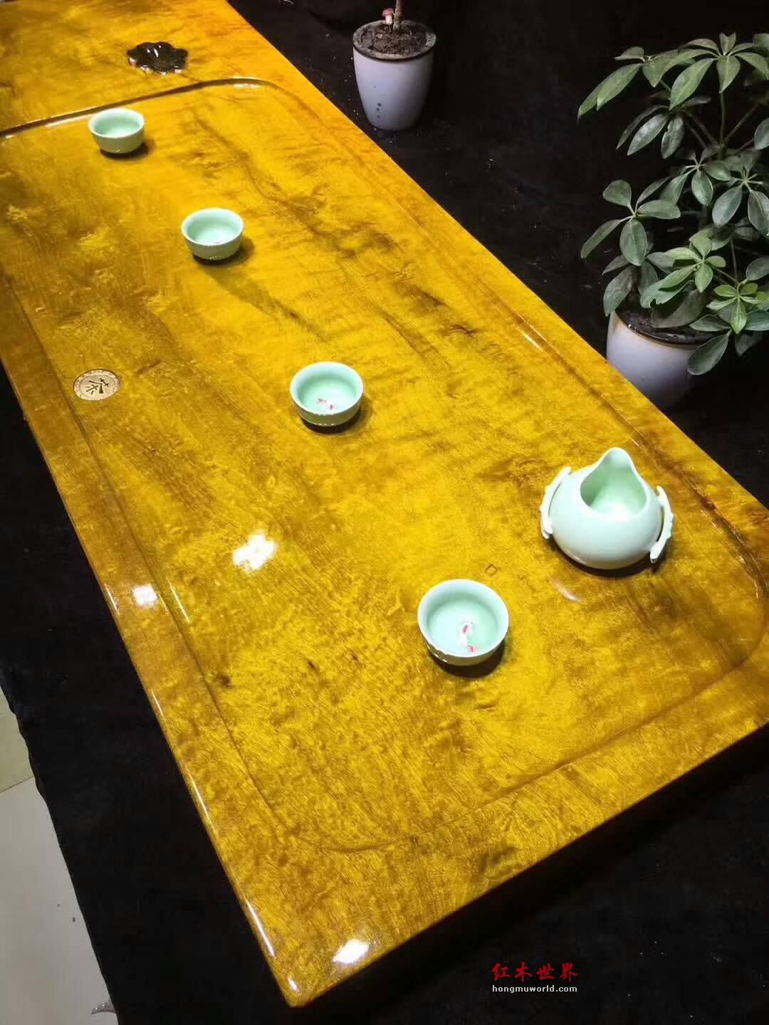 金丝楠木茶盘面上雕刻荷花寓意和和美美 板面干净简约大气-6