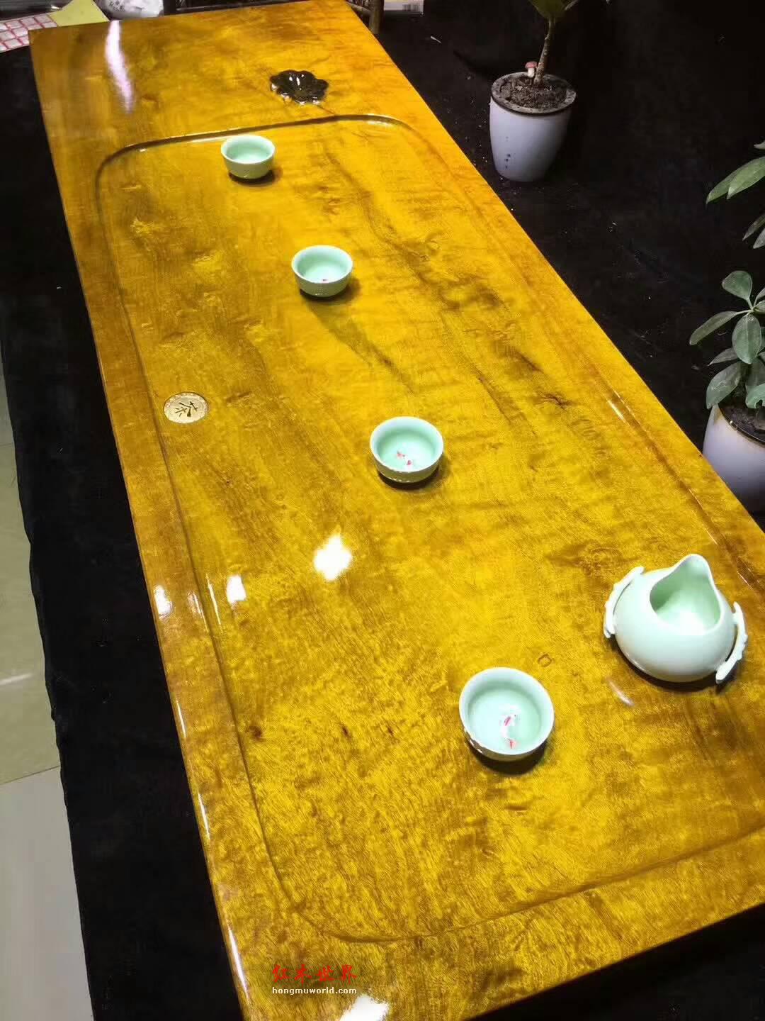 金丝楠木茶盘面上雕刻荷花寓意和和美美 板面干净简约大气-7