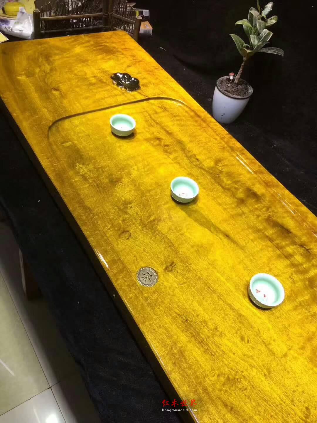 金丝楠木茶盘面上雕刻荷花寓意和和美美 板面干净简约大气-8