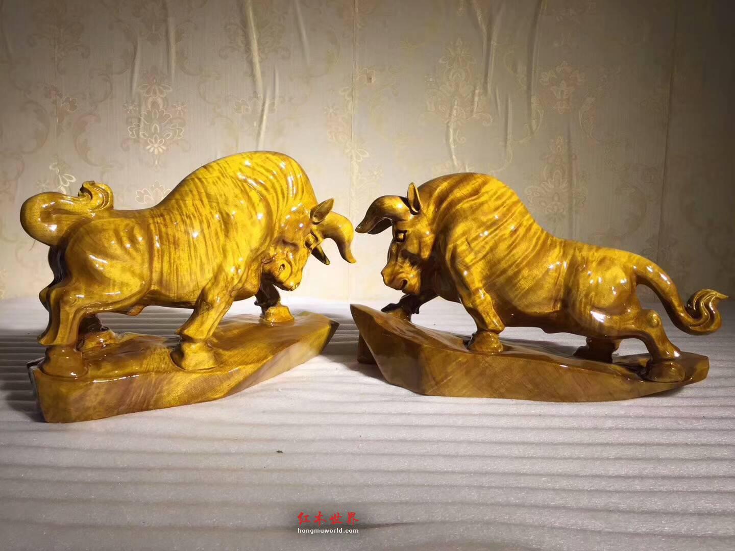 小叶桢楠工艺品《斗牛》一对 让你立马牛气冲天-2