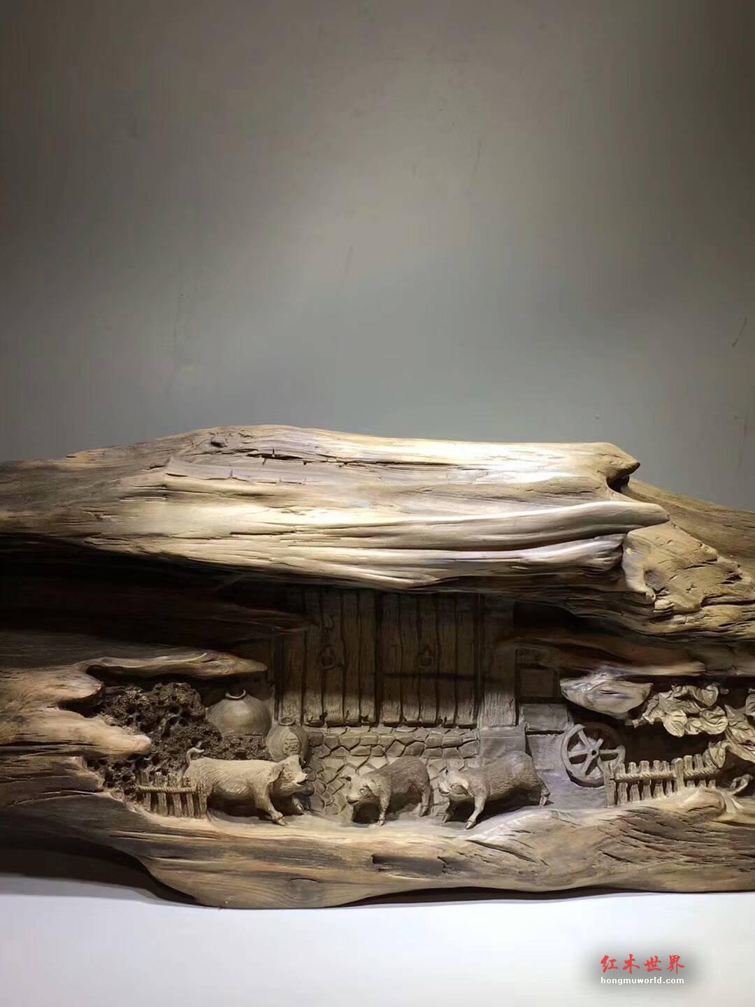 古阴沉木雕件系列之《古门》 颜色造型展现沉厚内涵-1