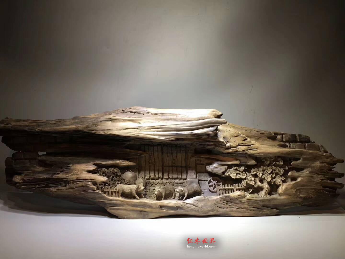 古阴沉木雕件系列之《古门》 颜色造型展现沉厚内涵-2