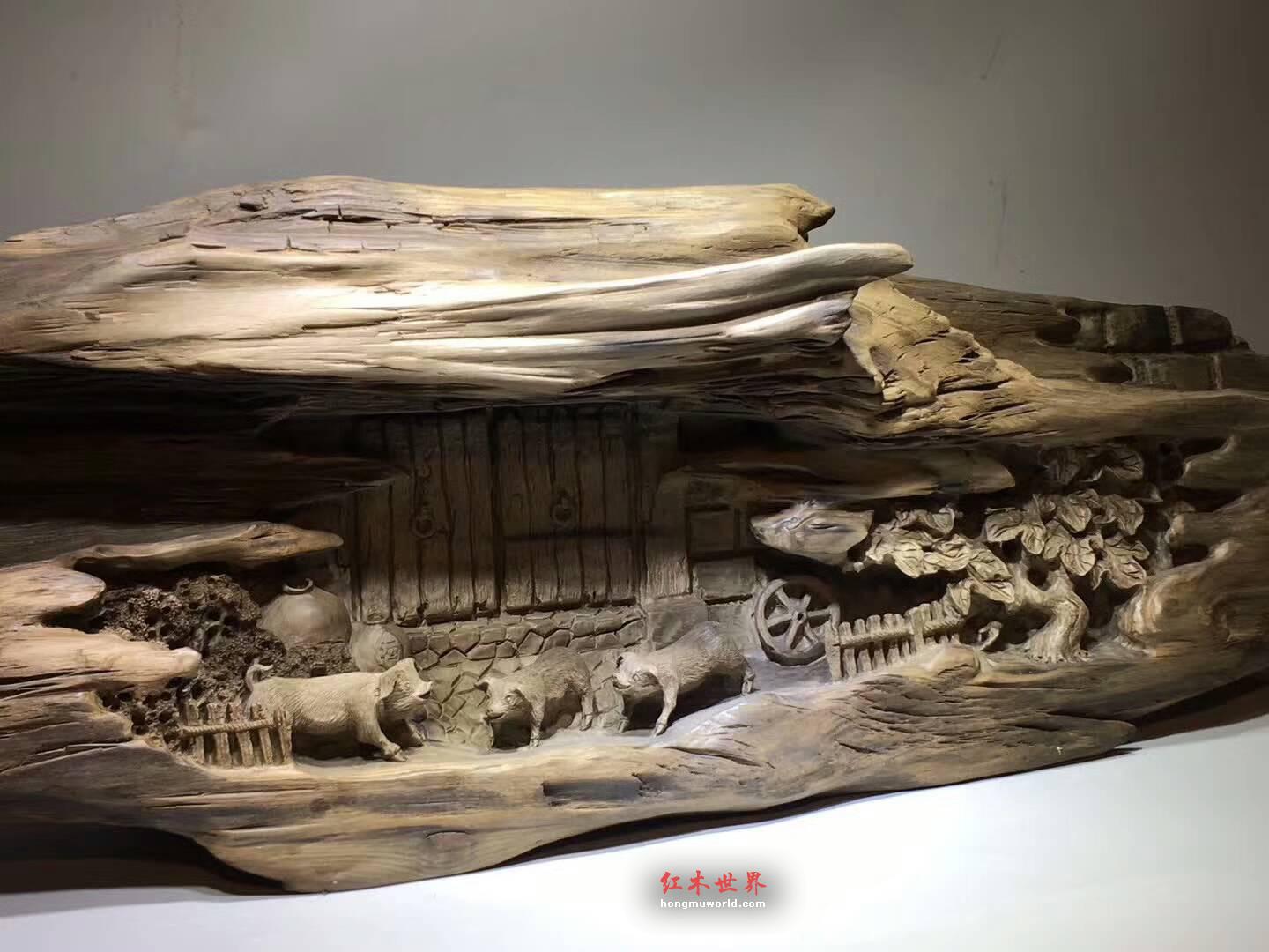古阴沉木雕件系列之《古门》 颜色造型展现沉厚内涵-8
