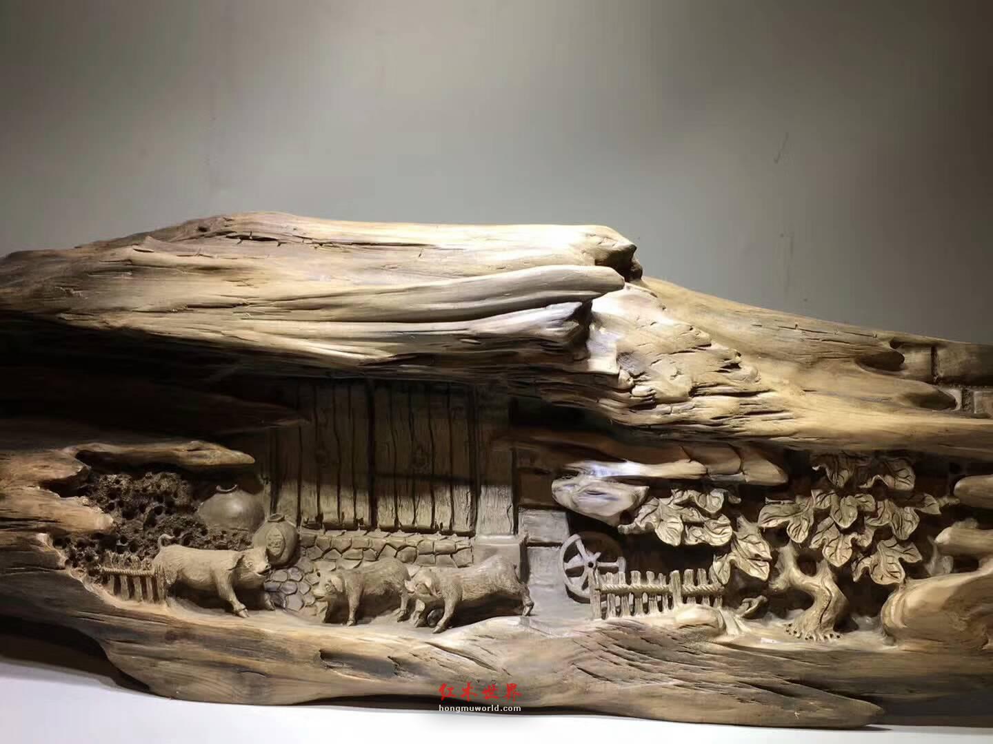 古阴沉木雕件系列之《古门》 颜色造型展现沉厚内涵-6