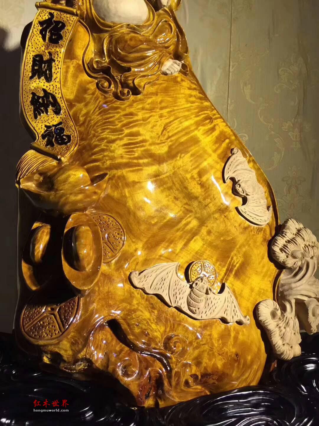 小叶桢楠工艺品带白皮雕刻《招财纳福》 栩栩如生寓意美好-1